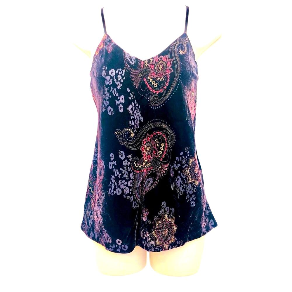 INC International Concepts Camisole Burgundy Velveteen Burn Out Paisley Print